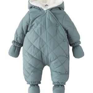 Zara blue quilted fleece coveralls